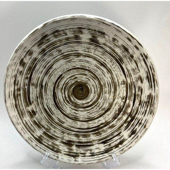 Wood Look Pottery Round Plate No Chips Brown, White - Picture 1 of 4